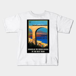 French Riviera Blue Train France Vintage Travel Poster Kids T-Shirt